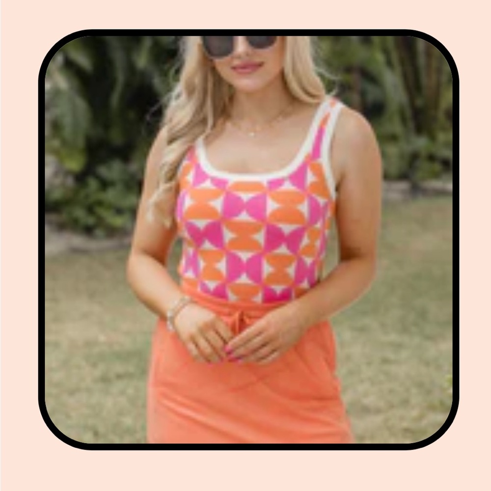 Pink Lily Geometric Pink and Orange Tank Top